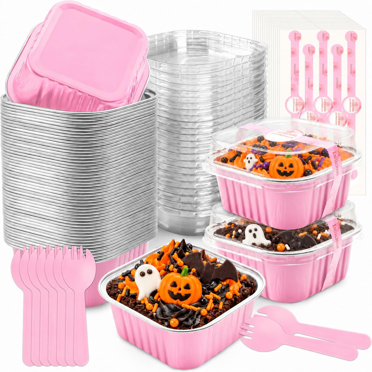 Photo 1 of NPLUX Mini Cake Pans with Lids, 50 Pack Pink 5oz