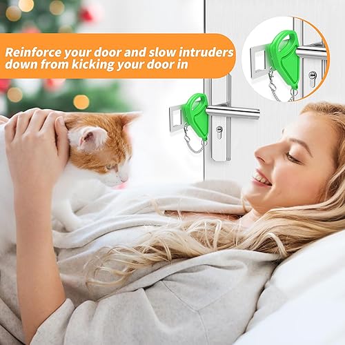 Miniatura 2 de Cerradura de puerta de viaje portátil verde de 1 pieza, cerradura de puerta adicional para asegurar puertas desde el interior, simple y eficaz