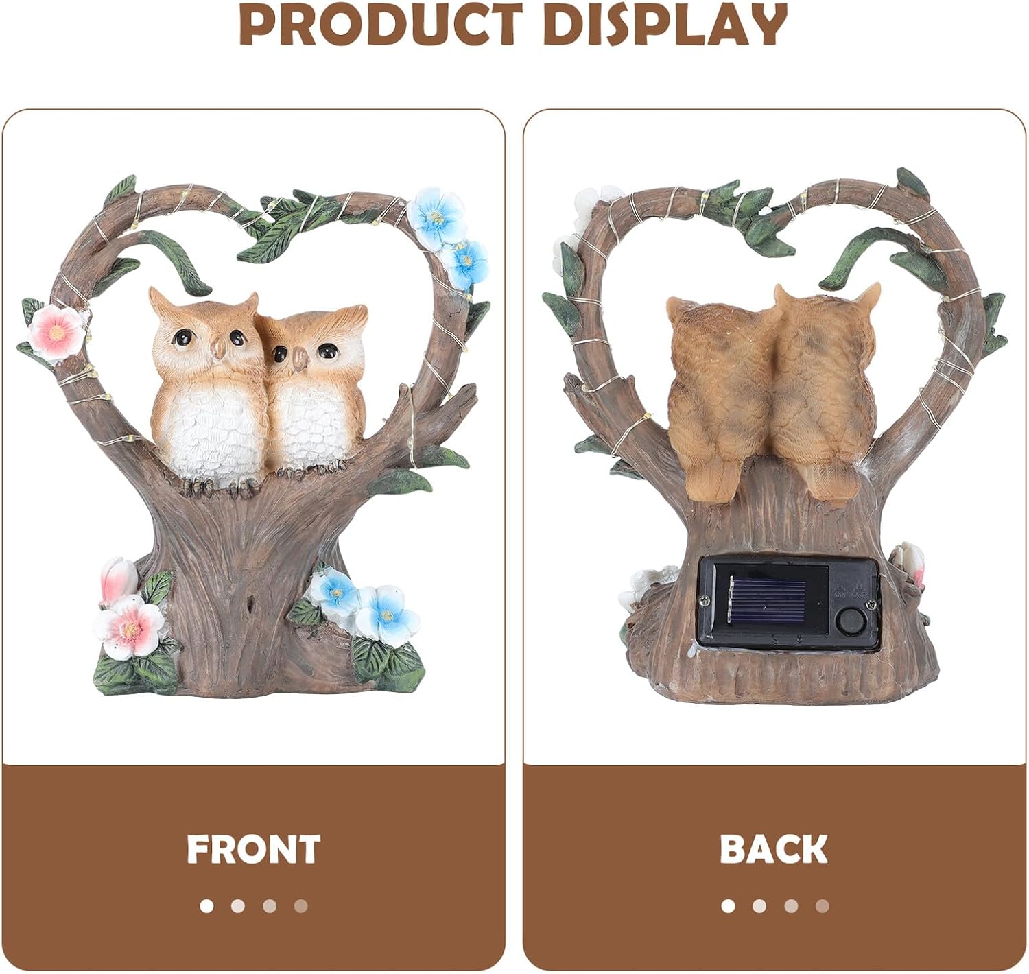 BESPORTBLE Couple Owls Solar Resin Craft Lamp Outdoor Garden Yard Light Decorative Lawn Scene Lamp with Solar Light for Patio Balcony Garden Decor