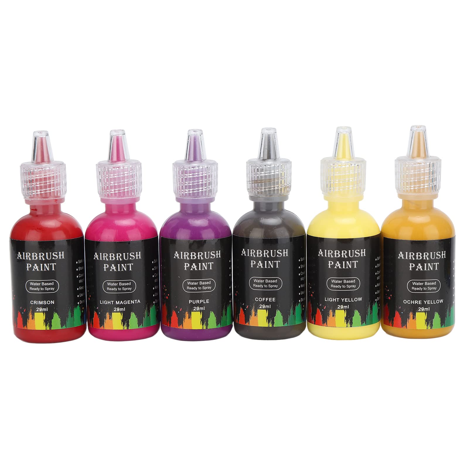 Encre liquide 12 couleurs pour aérographe DIY, ensemble de peintures acryliques solubles dans l’eau, contenant au total 348 ml, avec des teintes mates et éclatantes, idéal pour vos