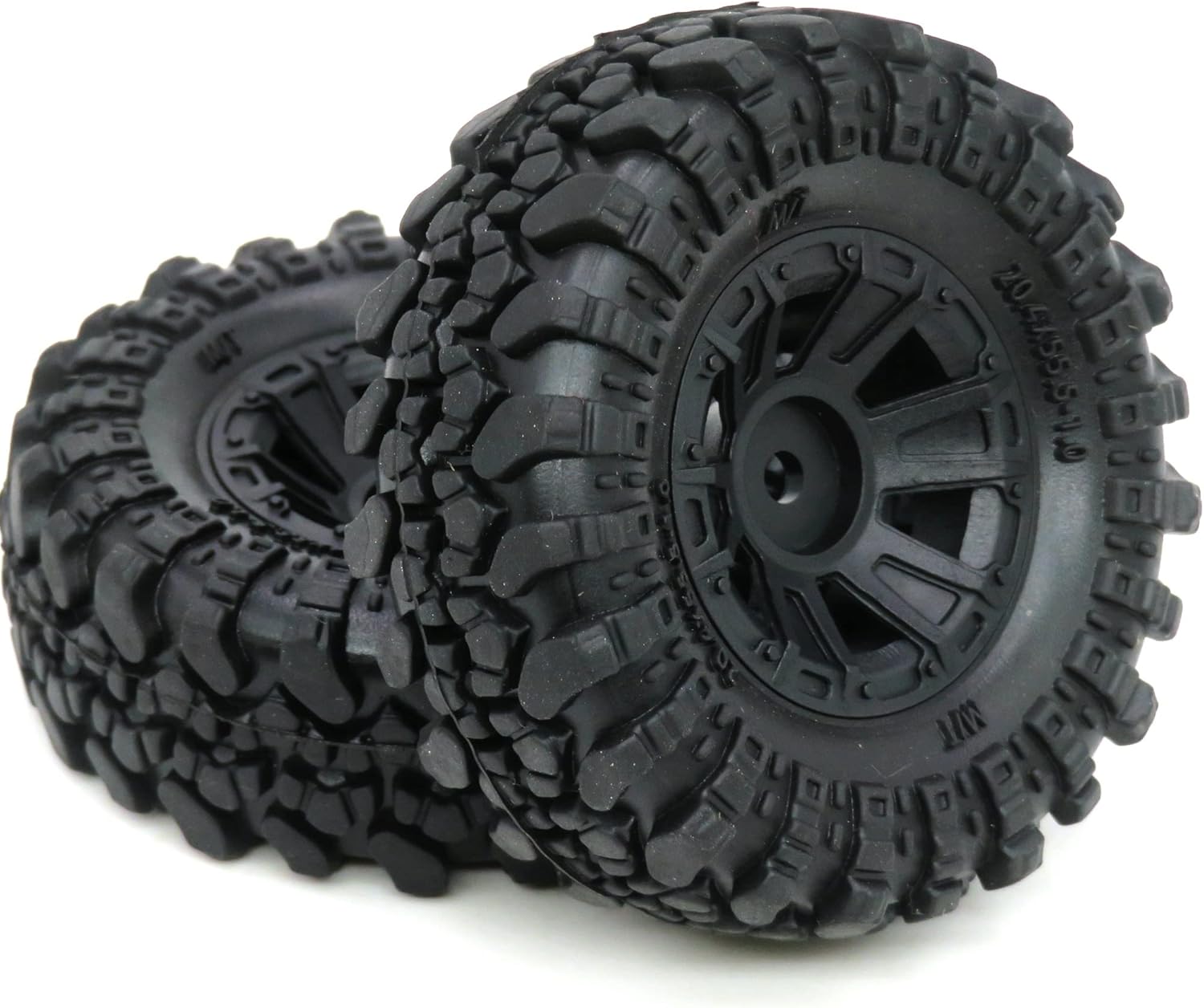 HOBBYSOUL 1.0 Crawler Tires Mounted on 1.0 Beadlock Wheels 7mm Hex, SCX24 Tires and Wheels (with Heavy Duty Metal Middle Rings, 21g/Ring) for 1/24 RC Crawler Axial SCX24 90081 AXI00001, (4-Pack)