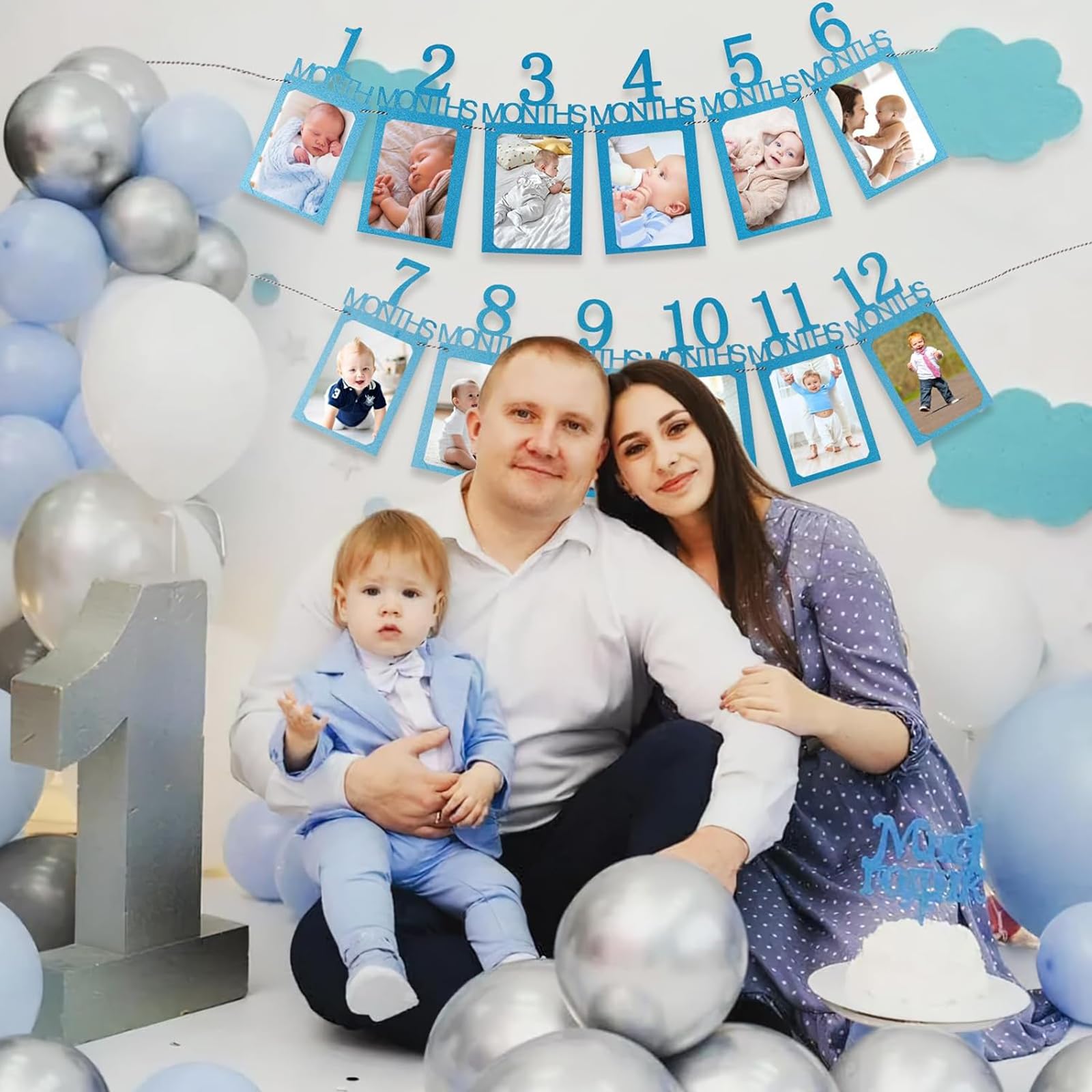 Striscione fotografico per il primo compleanno, per neonati fino a 12 mesi, con striscione per seggiolone, festone mensile per fotografie, ghirlanda, decorazione per primo compleanno
