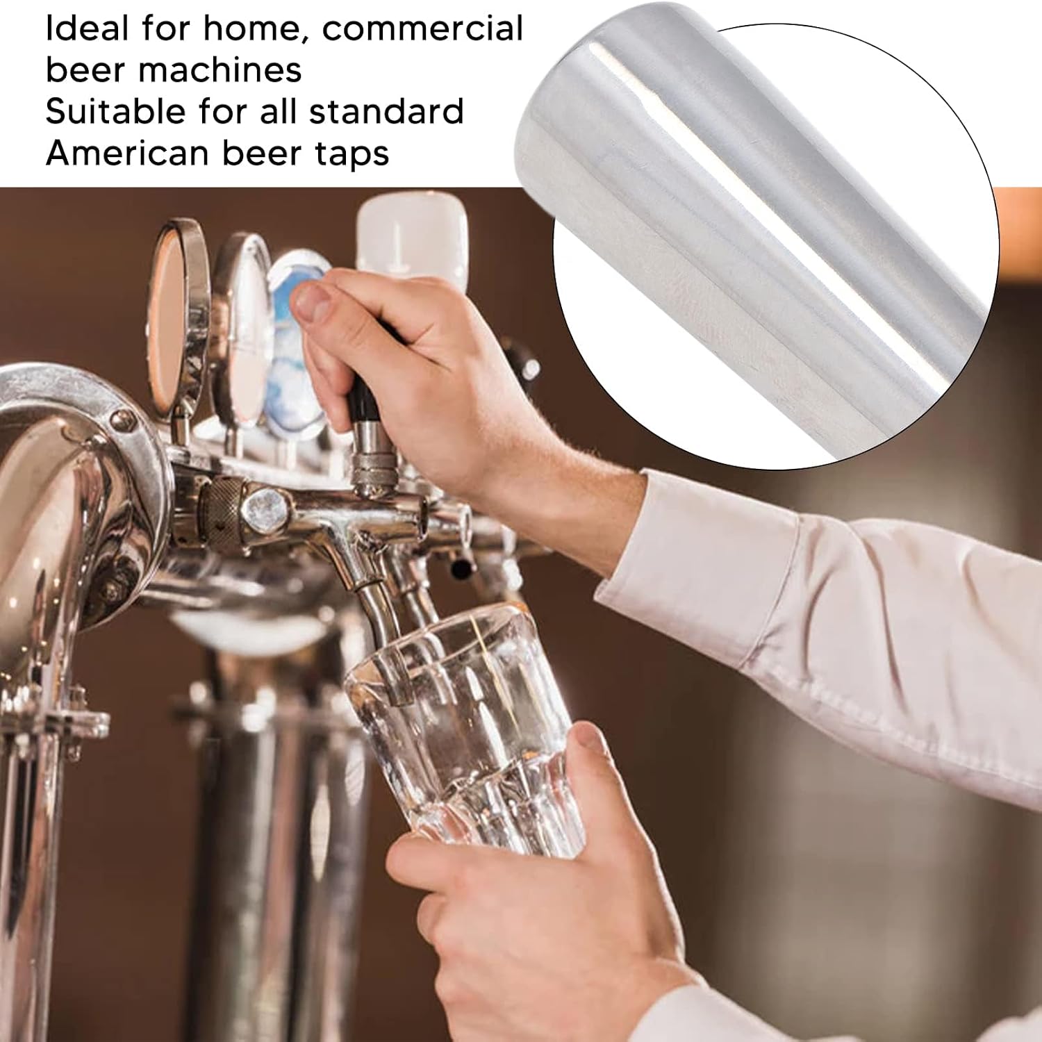 Beer Tap Handle Stainless Steel Mirror Appearance 2.6in Beer Machine Faucet Handle 3/8in Thread Handle for Sturdy Beer Faucets Home Brewing Systems