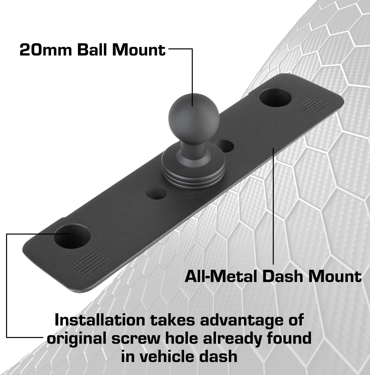 Bulletpoint Dash Mount Cell Phone Holder Compatible with 2013-2018 RAM Truck & 2019+ RAM 1500 Classic 20mm Ball Mount - Compatible with iPhone and Android Smartphones (Single Ball with Phone Holder)