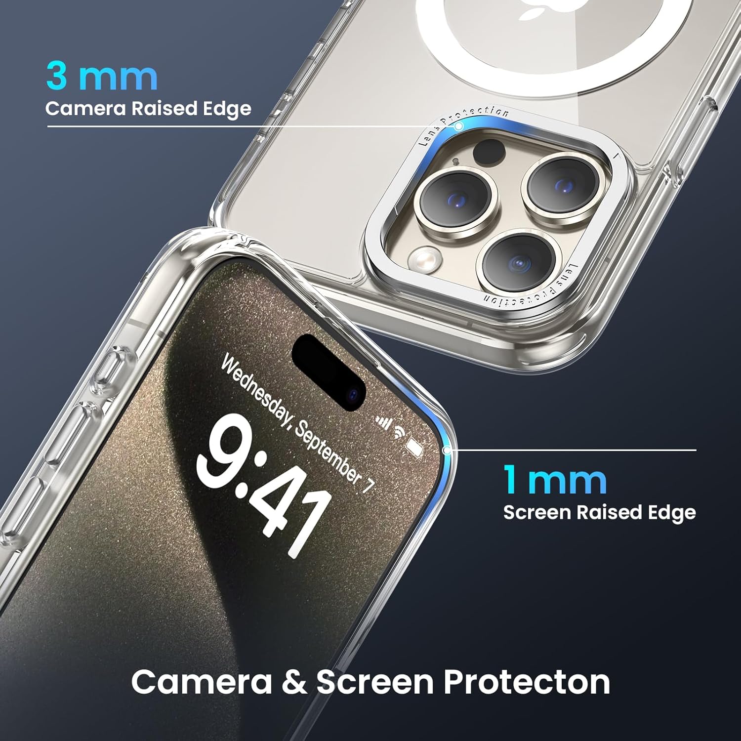 Diaclara Magnetic Stand for iPhone 15 Pro Max Case, [Built in Invisible Kickstand] [Military Grade Drop Tested], Transparent Slim Stand Phone Case for iPhone 15 Pro Max 6.7"