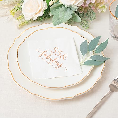Miniatura 2 de Crisky Servilletas de cumpleaños 55 para mujer, decoraciones de cumpleaños 55, suministros de mesa de postre Bevergae para cumpleaños 55, 50