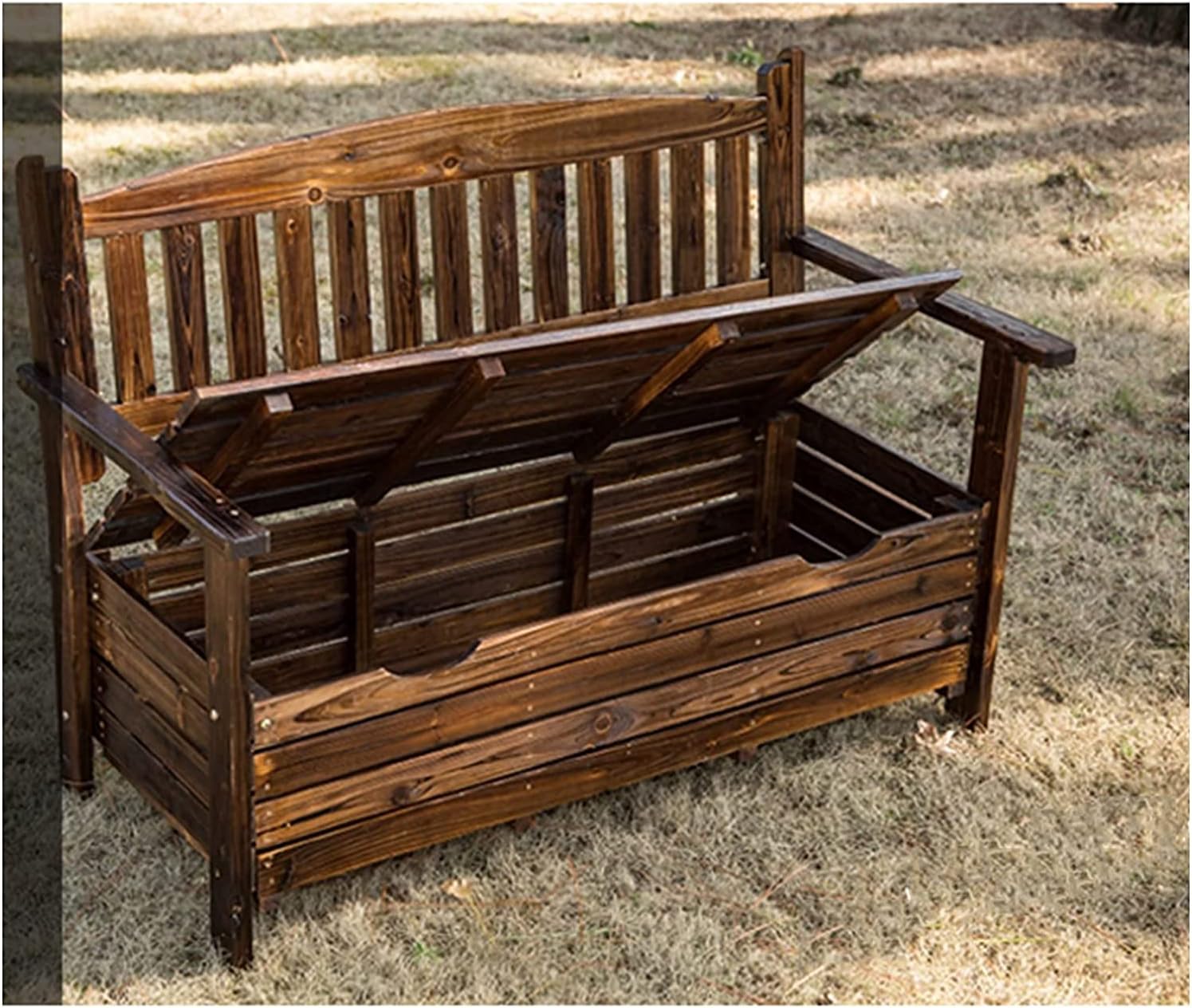 Outdoor Patio Benches with Storage Cabinets Wooden Storage Tables Large Deck Boxes Patio Furniture Garden Seats for Front Porch Decor