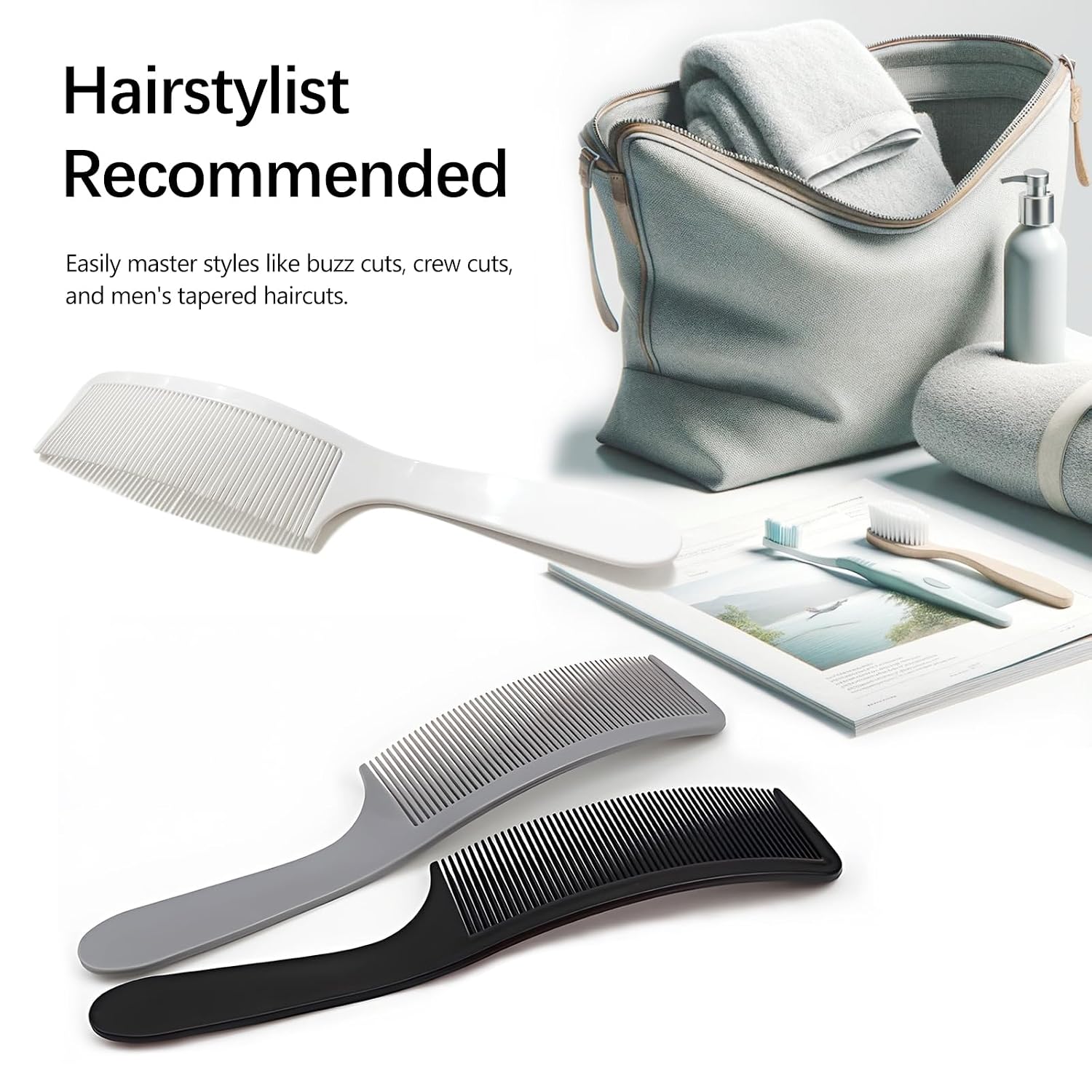 3-Piece Curved Barber Clipper Comb Set in Black, White, Grey: Perfect for Professional Haircuts and Styling, Ergonomic Flat Top Design