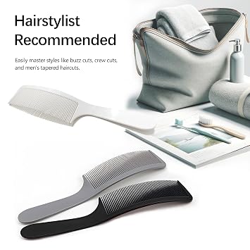 3-Piece Curved Barber Clipper Comb Set in Black, White, Grey: Perfect for Professional Haircuts and Styling, Ergonomic Flat Top Design