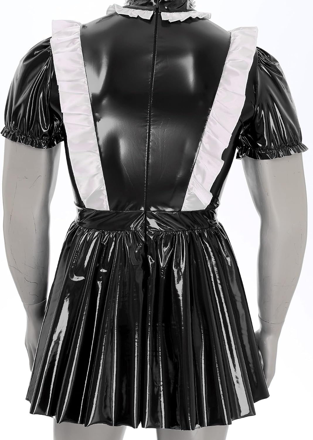 YiZYiF Mens Sissy Wet Look Lace French Maid Bodysuit Roleplay Cosplay Lingerie Costumes Leotard