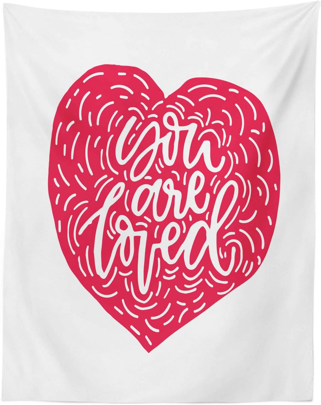 Lunarable Valentines Day Tapestry, Hand Written Calligraphy of You are Loved on Simple Drawn Heart, Fabric Wall Hanging Decor for Bedroom Living Room Dorm, 23" X 28", Dark Coral and White