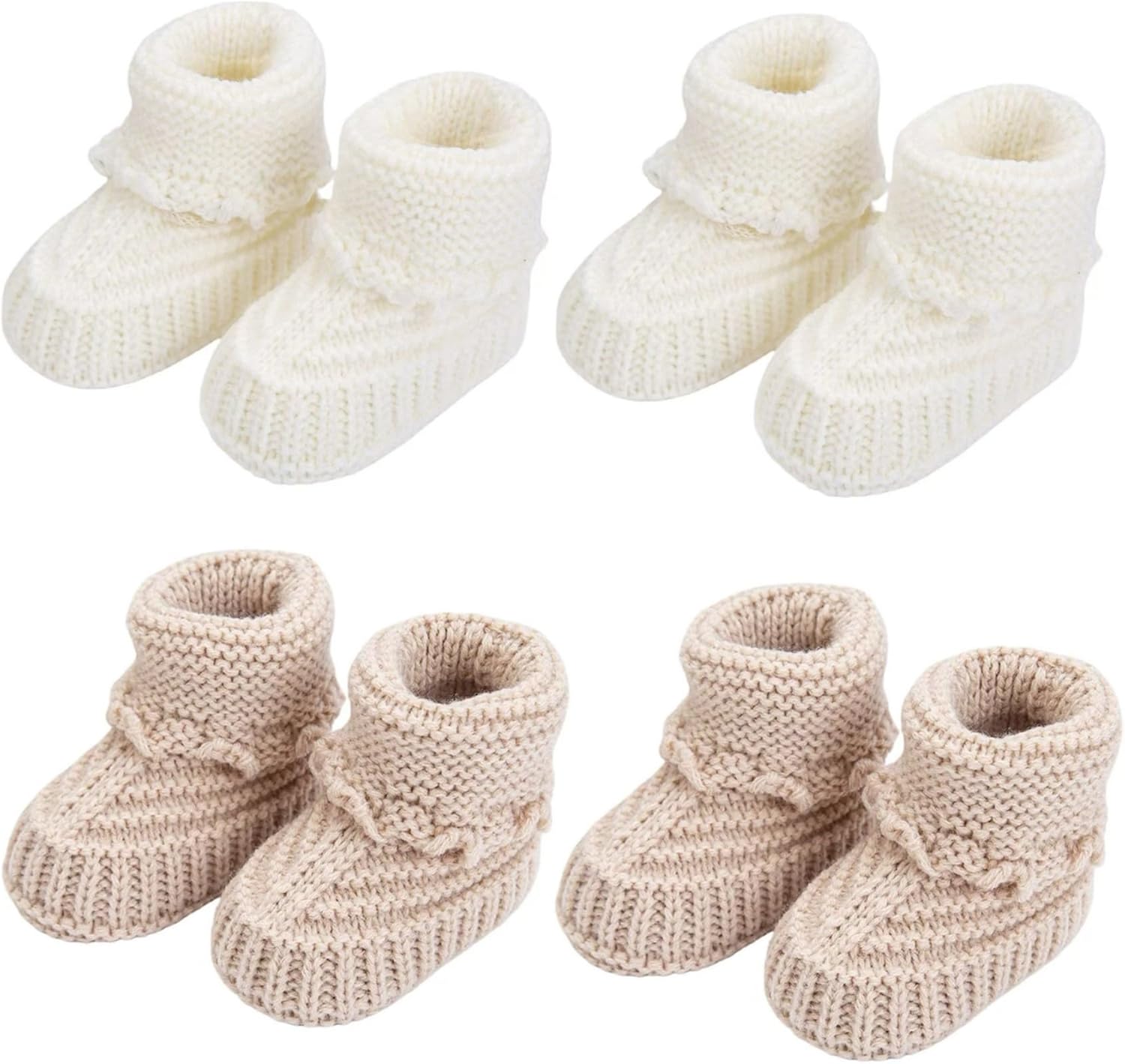 Baby Booties, Newborn Walking Shoes, Infant Hand Crochet Knit Cotton Sock Booties, Soft Cozy Socks Slippers, Indoor House Shoes for Baby, 2 Pairs