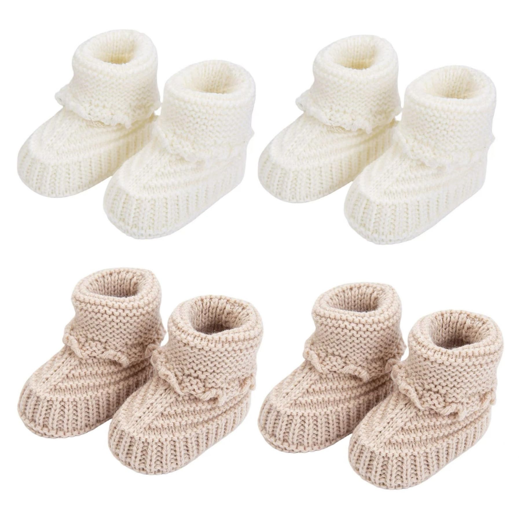 Botines para bebé, zapatos para caminar para recién nacido, botines de algodón de punto de ganchillo a mano, calcetines suaves y acogedores, zapatos de interior para bebé, 2 pares