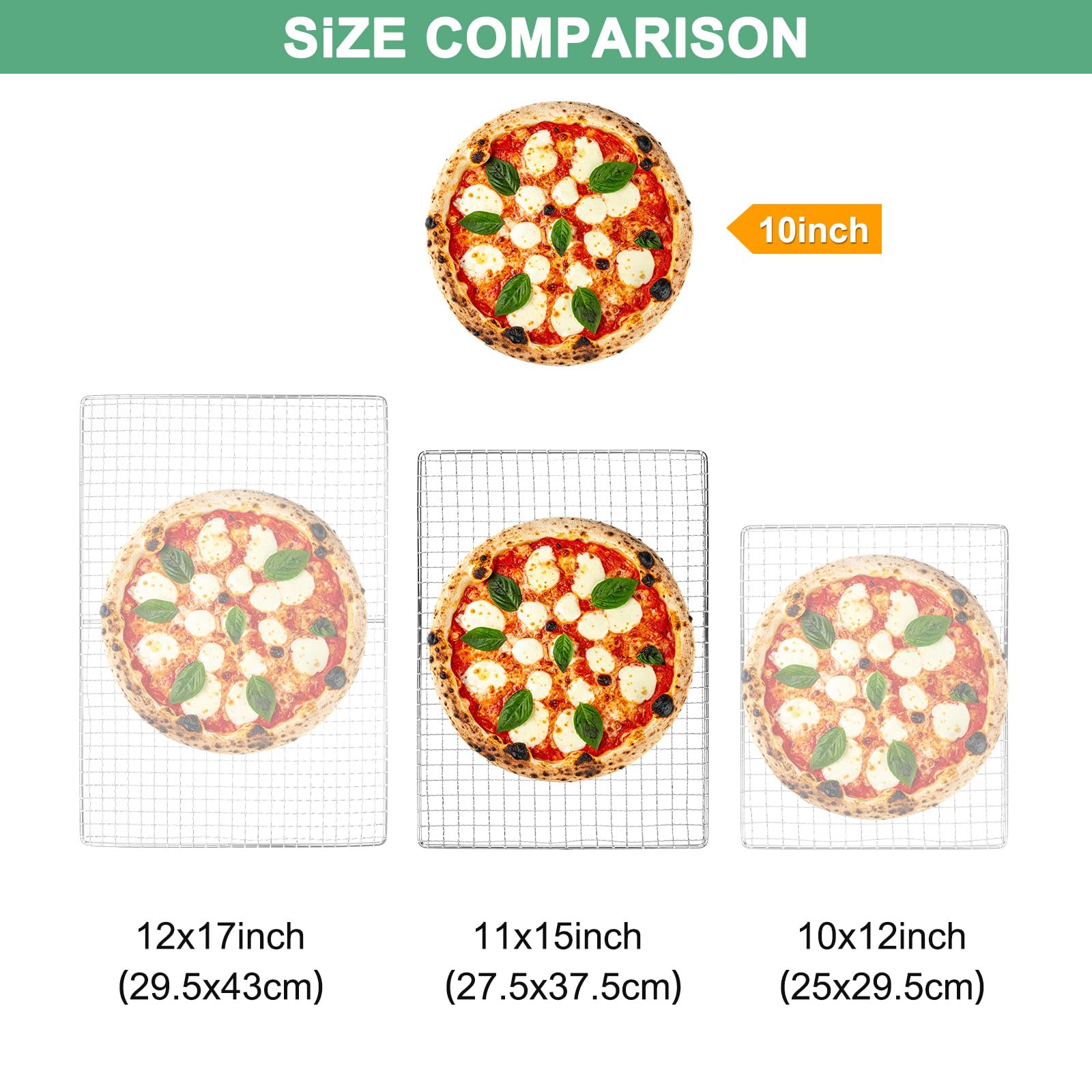M METERXITY Set 2 Griglie Raffreddamento, 15" x 11" Griglia Forno in Acciaio Inossidabile per Bbq/Cottura/Arrosto/Grigliata/Vapore/Asciugatura, Griglia Filo Cottura [Argento]