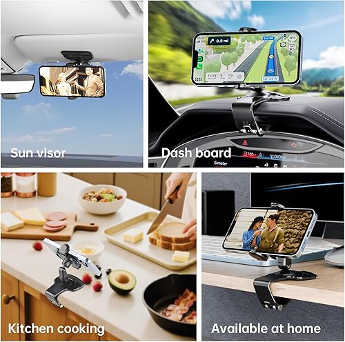 Miniatura 6 de Soporte de teléfono para tablero de automóvil, soporte universal de rotación de 360 para automóvil, soporte de teléfono multifuncional con clip para
