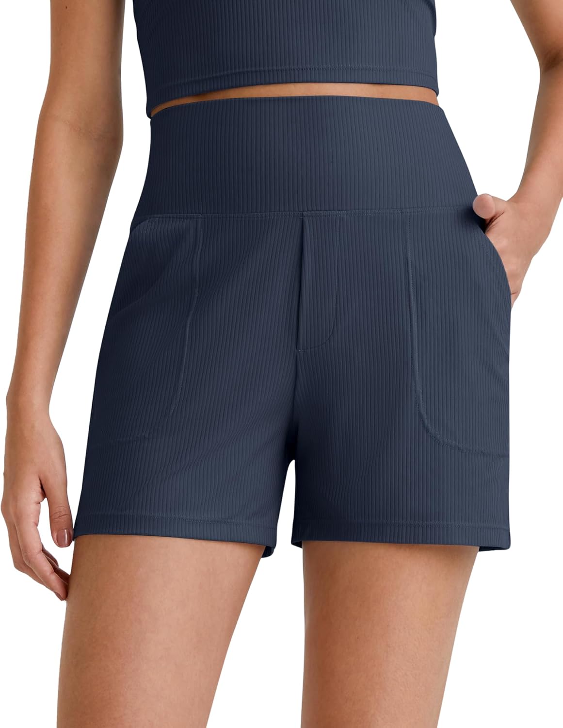 G4Free Comfy Ribbed Womens Shorts Dressy Casual High Waisted Athletic Lounge Trouser Shorts with Side Pockets