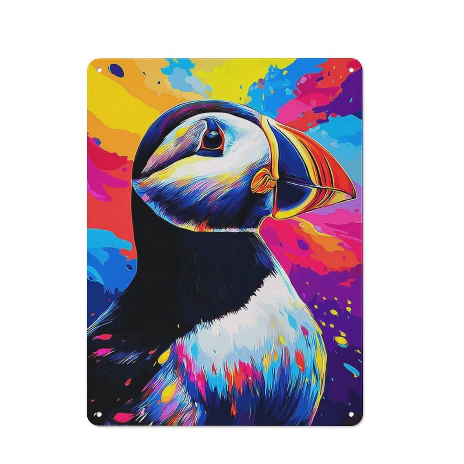 Junmoney Colorful Puffin Portrait -2 Rustic Metal Wall Sign 40X30cm For Kitchen Or Home Bar, For Garage, Workshop And Man Cave Decoration