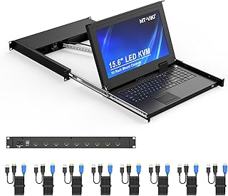 MT-VIKI 1U Rackmount HDMI KVM Console with 15.6" LED Monitor 1920x1080, Less Weight HDMI KVM Switch OSD+Hotkey+Panel Button (8 Ports)