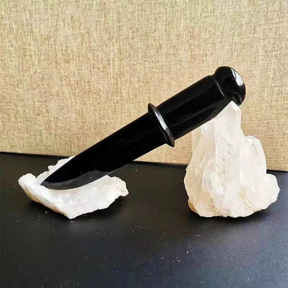 AtkitS Cristal Obsidiana Natural Hecho a Mano Cuchillo Daga Cristal protección Piedra Regalo for Hombres Amuleto Espada Bruja Suministros decoración (Size : 15cm)