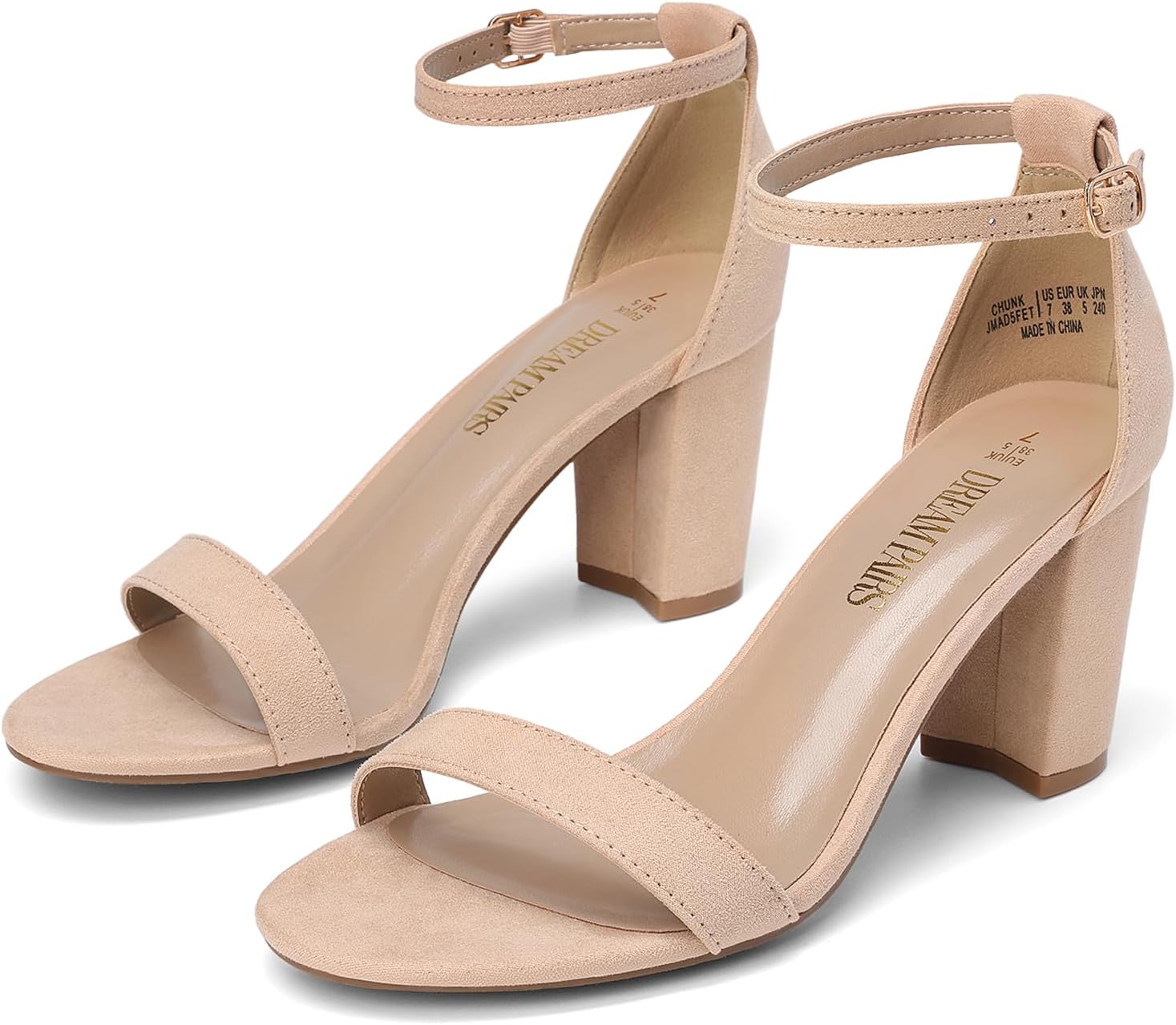 Women's Chunky Block Heel Sandals, Open Toe Ankle Strap Dress Shoes, Comfortable Wedding Guest Heels for Party, Prom and Formal Events