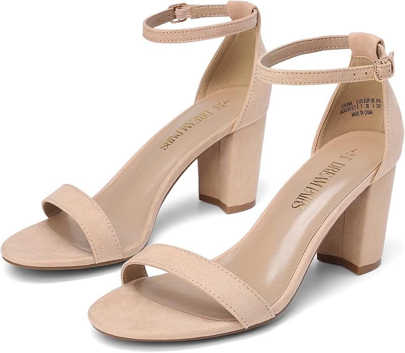 DREAM PAIRS Women's Comfort Block Heel Sandals | Open Toe Adjustable Ankle Strap Chunky Dress Heels, Fashion Heeled Sandals for Prom, Wedding Guest and Formal Events