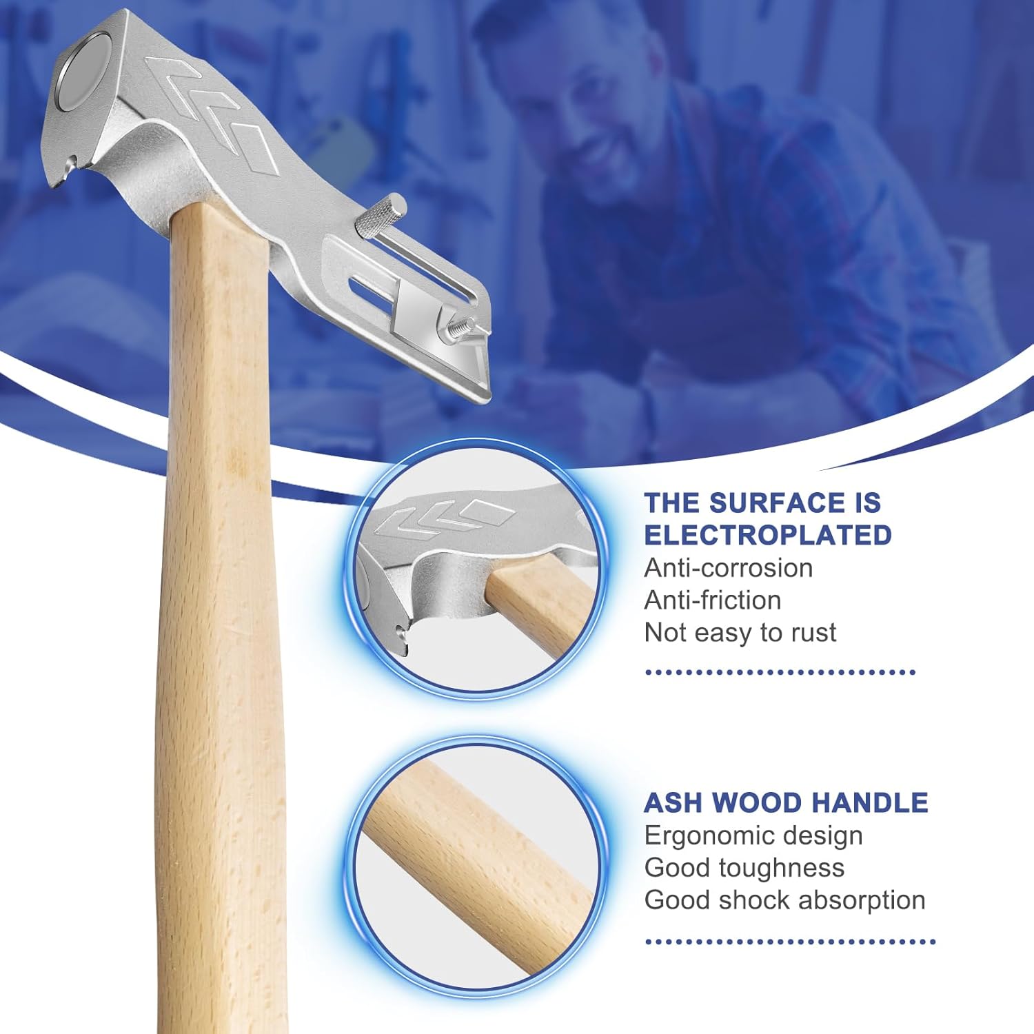 Magnetic Roofing Hammer, Multi-Functional Roofing Tool with Sliding Gauge, Built-in Utility Knife, Nail Claw & Magnetic Face (16 oz)