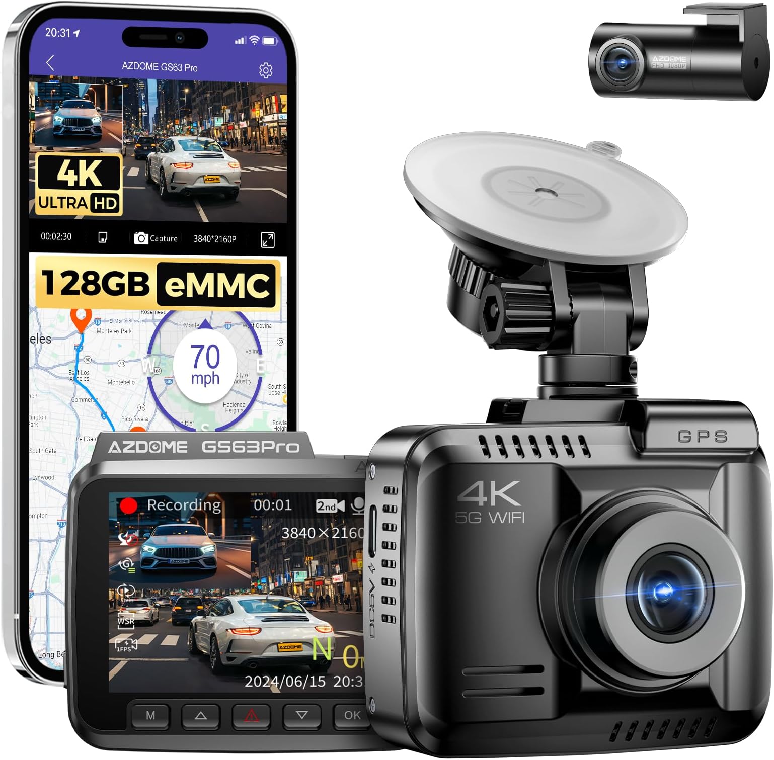 Cámara Coche 4 Canales 360° - Dashcam 1080P Con 4 Cámaras (delantera, Trasera, Laterales), Visión Nocturna, Monitor Aparcamiento 24h, Tarjeta 64GB Incluida