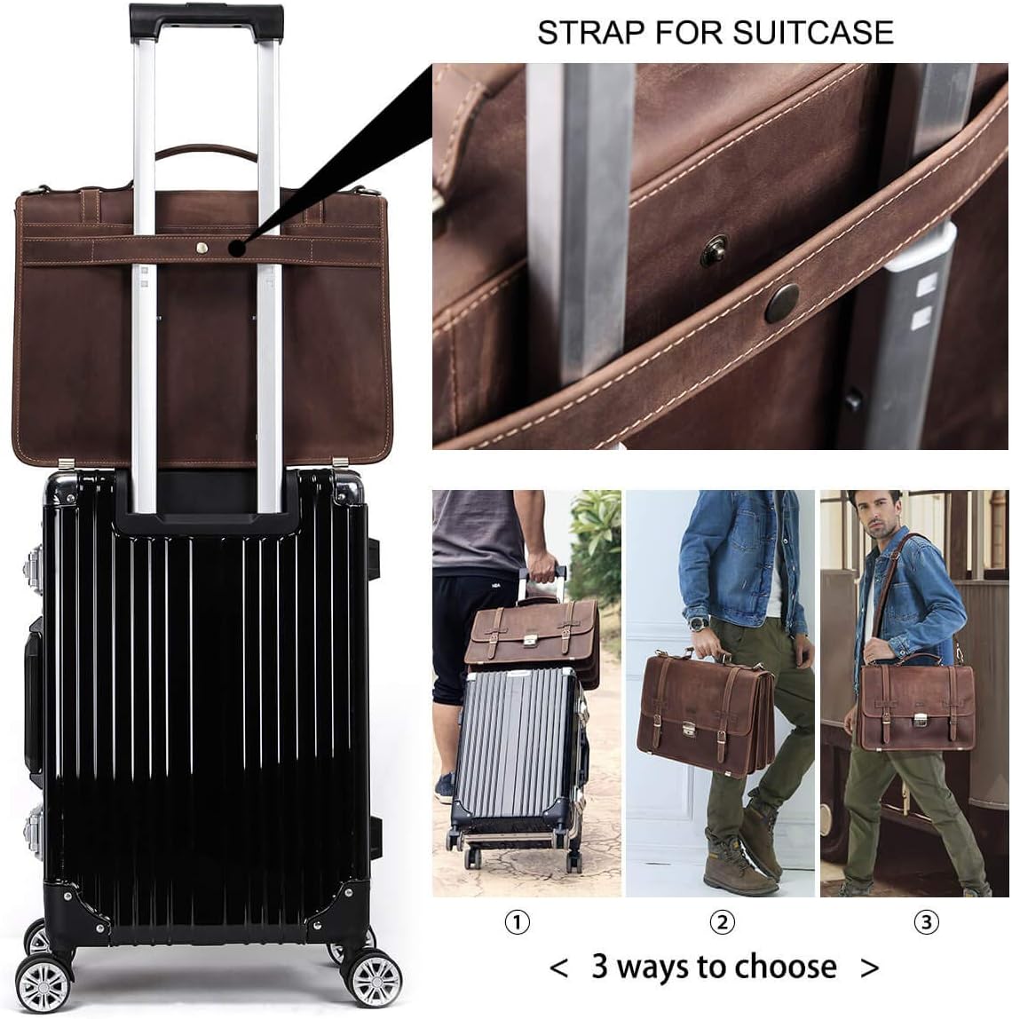 Hiram Briefcase for Men, Men's Crazy Horse Oil Leather Laptop Bag Case for 14" Apple Computer Tote Bag, Notebook Bag Case for Men(Coffee)