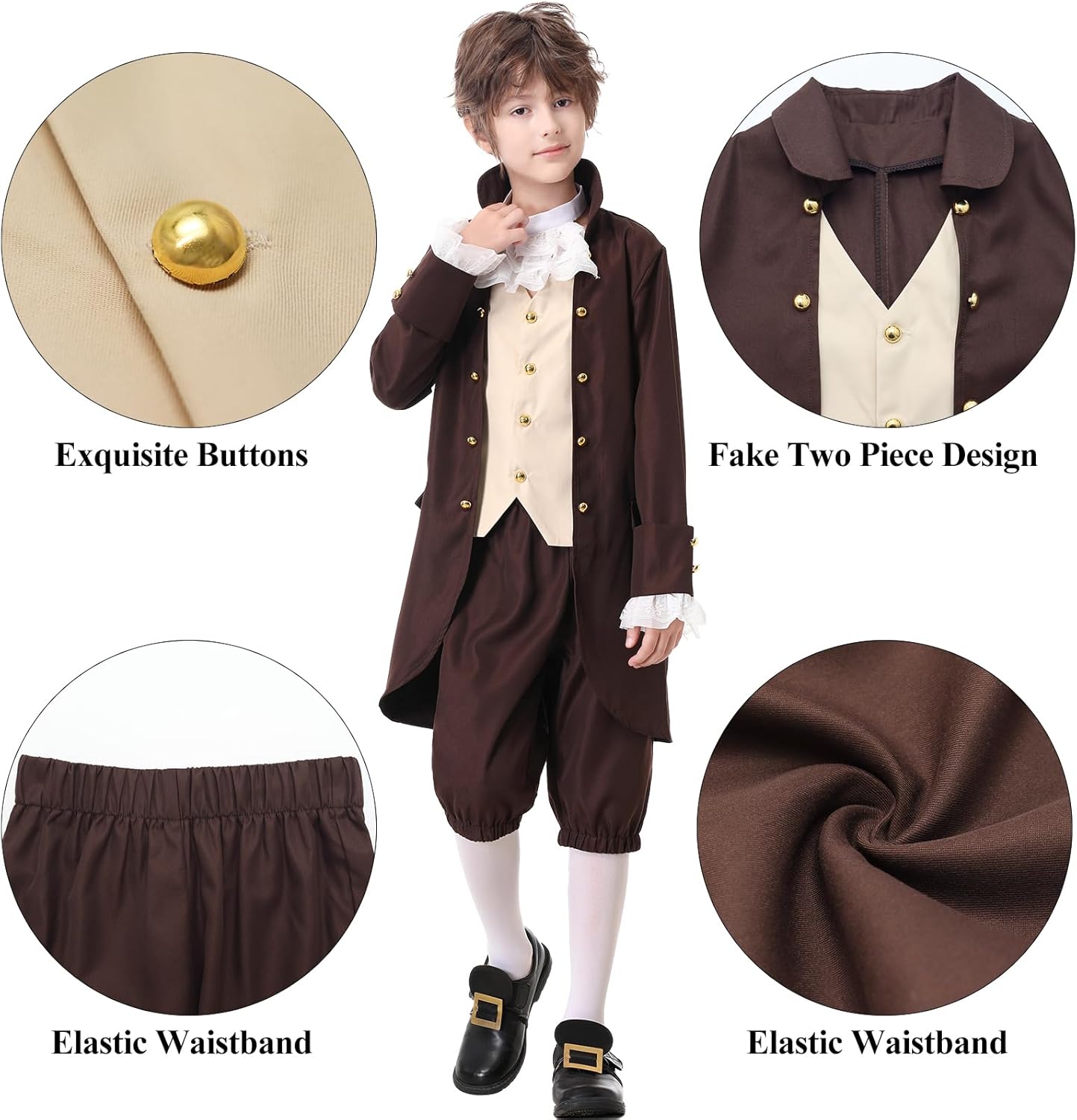 Kids Colonial Costume Boys 18th Century America Cosplay Costume with Hat 4-17 - Image 3