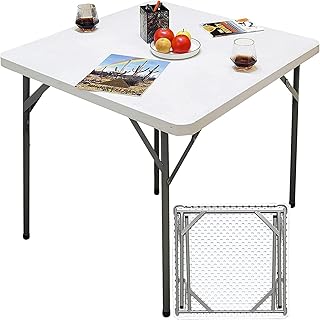 NIUTA Spexlb Folding Table-Portable Plastic with Carrying Handle for Indoor Outdoor Picnic Party Dining Camp and Tailgating-3 Foot,Square, White