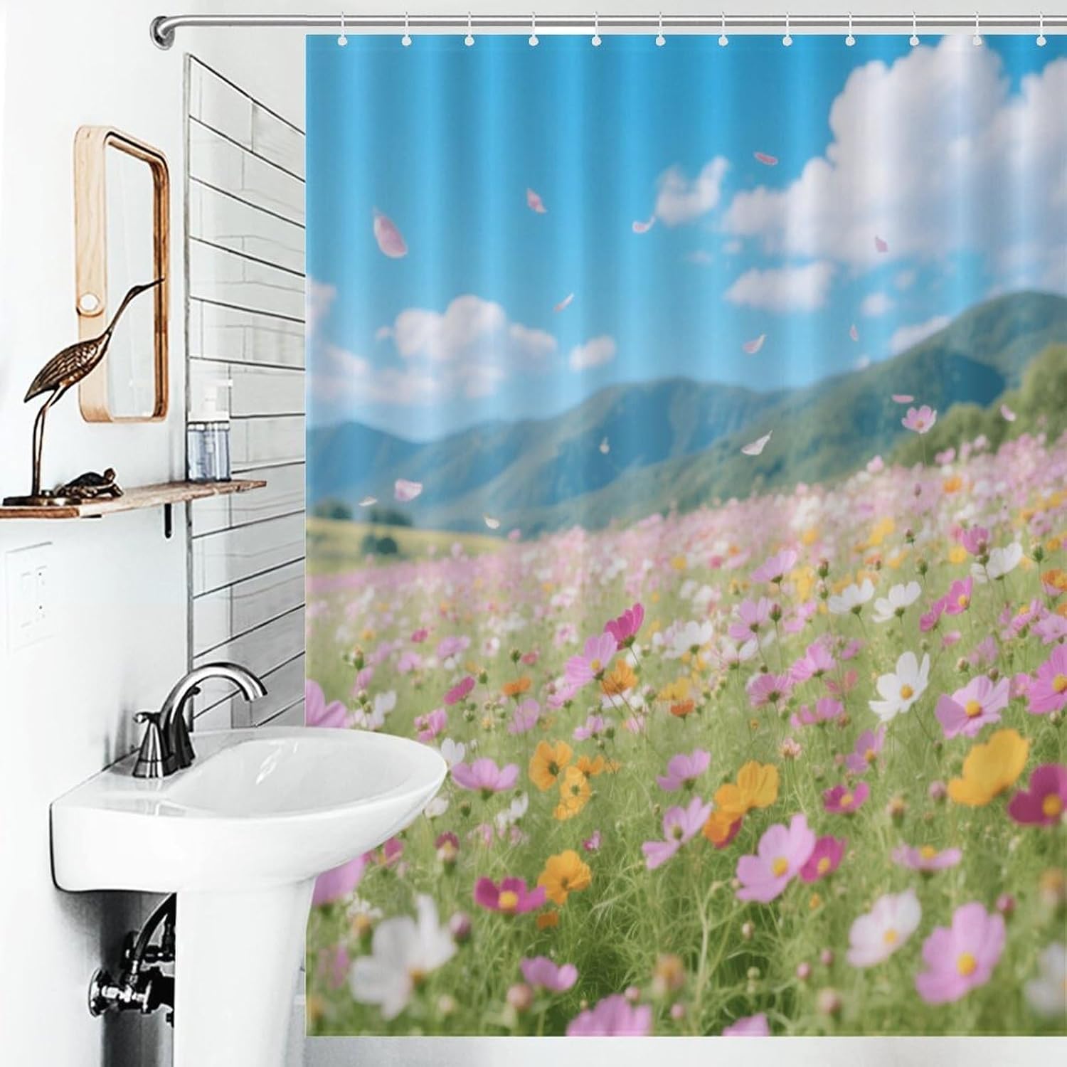Shower Curtains Fabric Shower Curtain Liner Liner Showers Curtain Spring Flower Fields Showers Curtin Opaque for Privacy Protection Water Splash Protection High Aesthetics