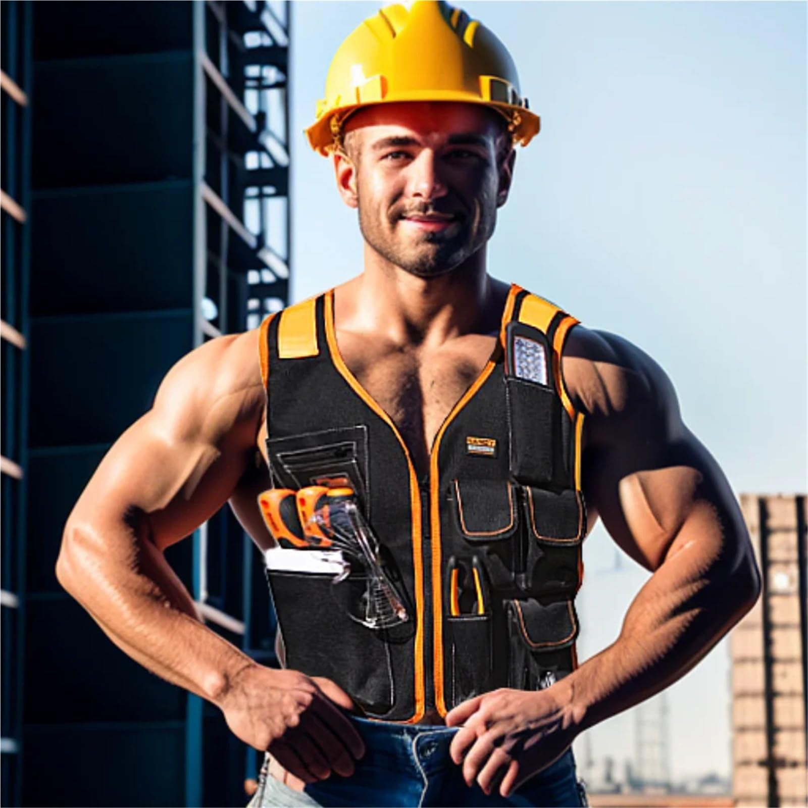 Werkzeugweste Oxford Cloth Tool Vest With Adjustable Straps Waist Bag Work For Carpenters Electricians Men