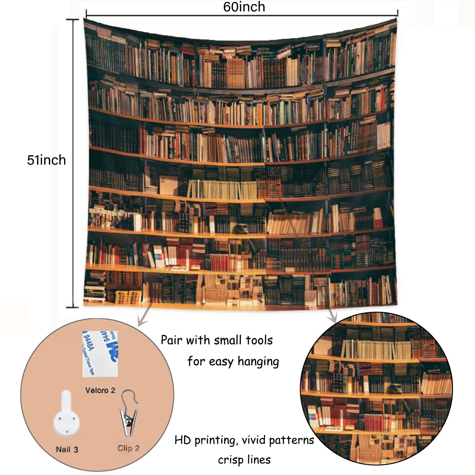 Vintage Library Bookshelf Tapestry Dark Academia Aesthetic Wall