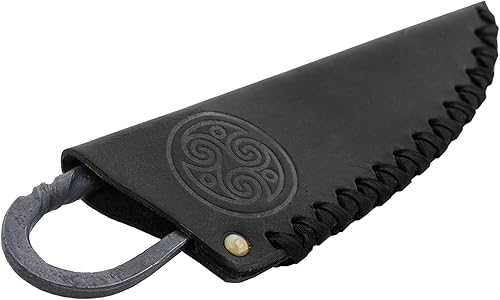 Miniatura 8 de Toferner Cuchillo celta medieval - Negro - Cuchillo forjado a mano - Deportes - Estuche de cuero genuino hecho a mano - Hoja endurecida - Vintage-