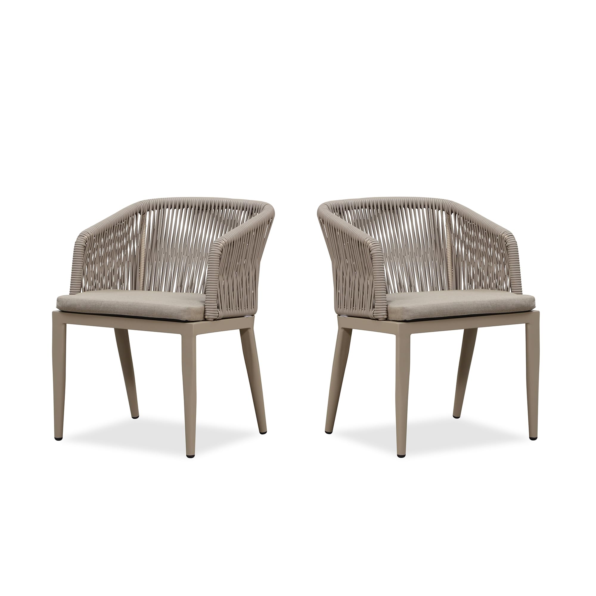 PURPLE LEAF 2 Pieces Outdoor Dining Chair All-Weather Wicker Aluminum Frame Patio Dining Chair for Lawn Garden Backyard Deck with Cushion, Champagne Armchair