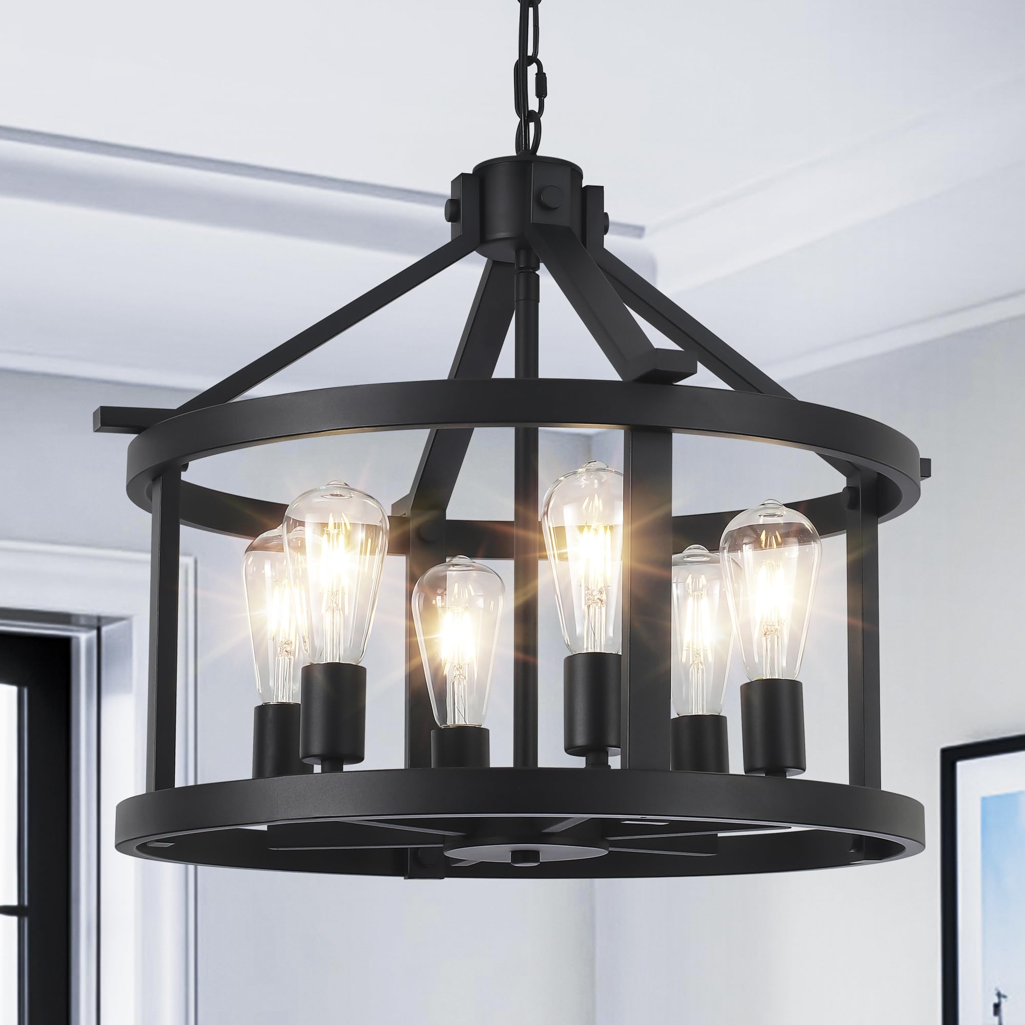 Yidelloc 21.5'' Large Black Chandeliers Farmhouse Light Fixtures Vintage Rustic Cage Pendant Light Kitchen Island for Dining Room Foyer Entryway