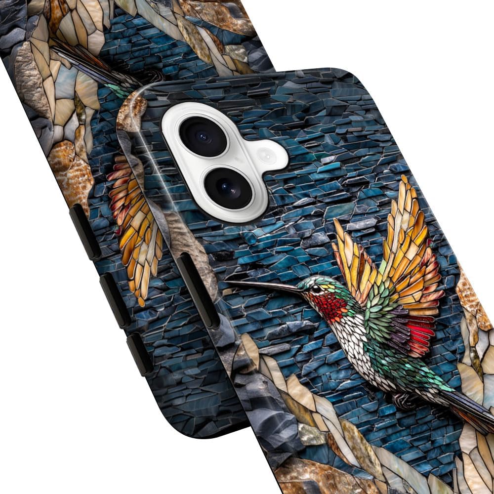 Compatible with iPhone 17 Case,Glossy Case All-Round Protection Shockproof Anti-Scratches TPU Cover,Cases for Man Woman-Hummingbird Stained Glass image 4