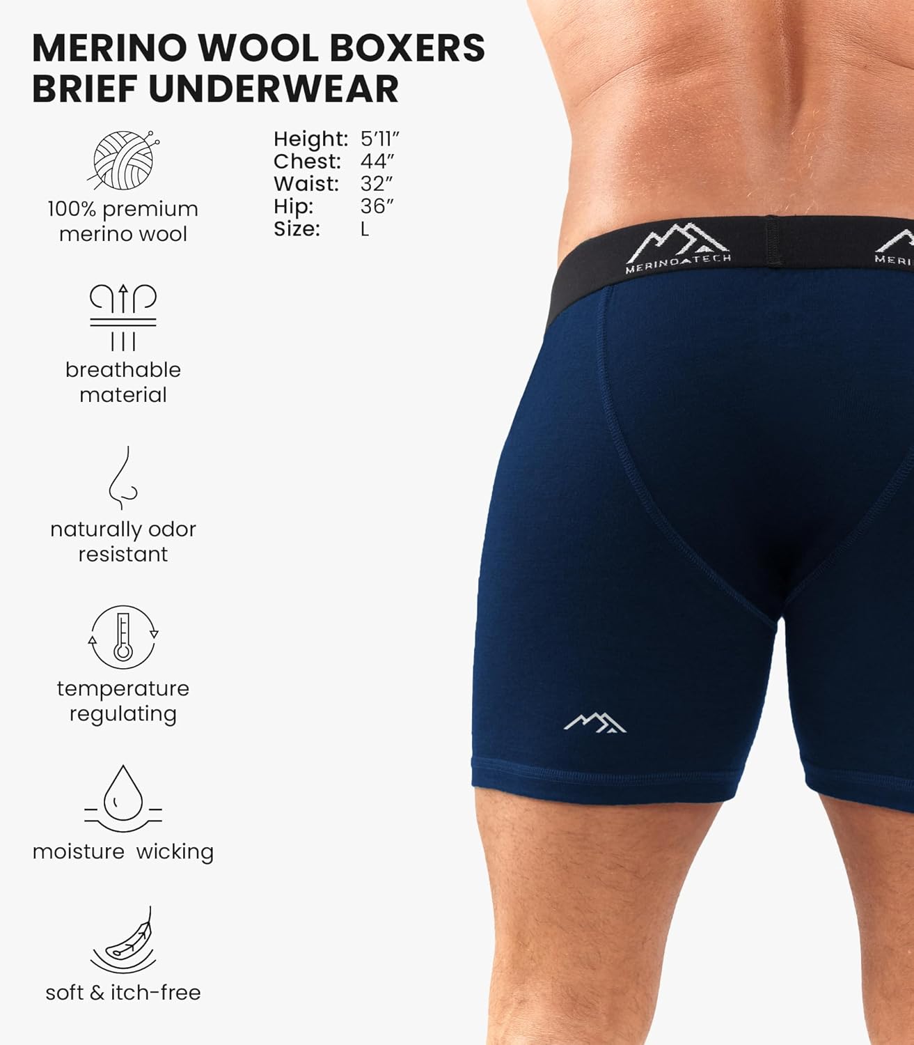 Merino.tech Merino Wool Underwear Mens - 100% Merino Wool Base Layer Boxer Briefs for Men - Image 2