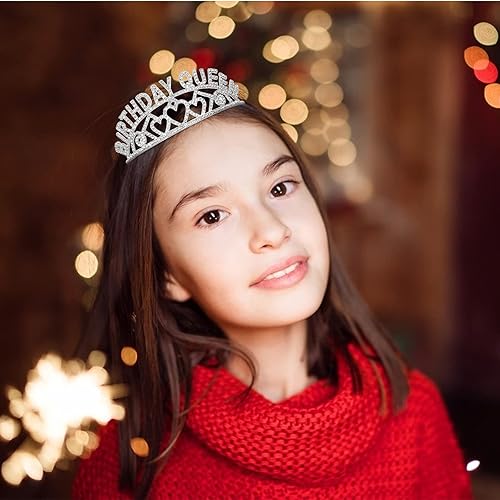 Miniatura 5 de Coronas para mujer, CIEHER Birthday Queen Sash y Tiara de diamantes de imitación, tiaras y coronas para mujer, corona de reina plateada, corona