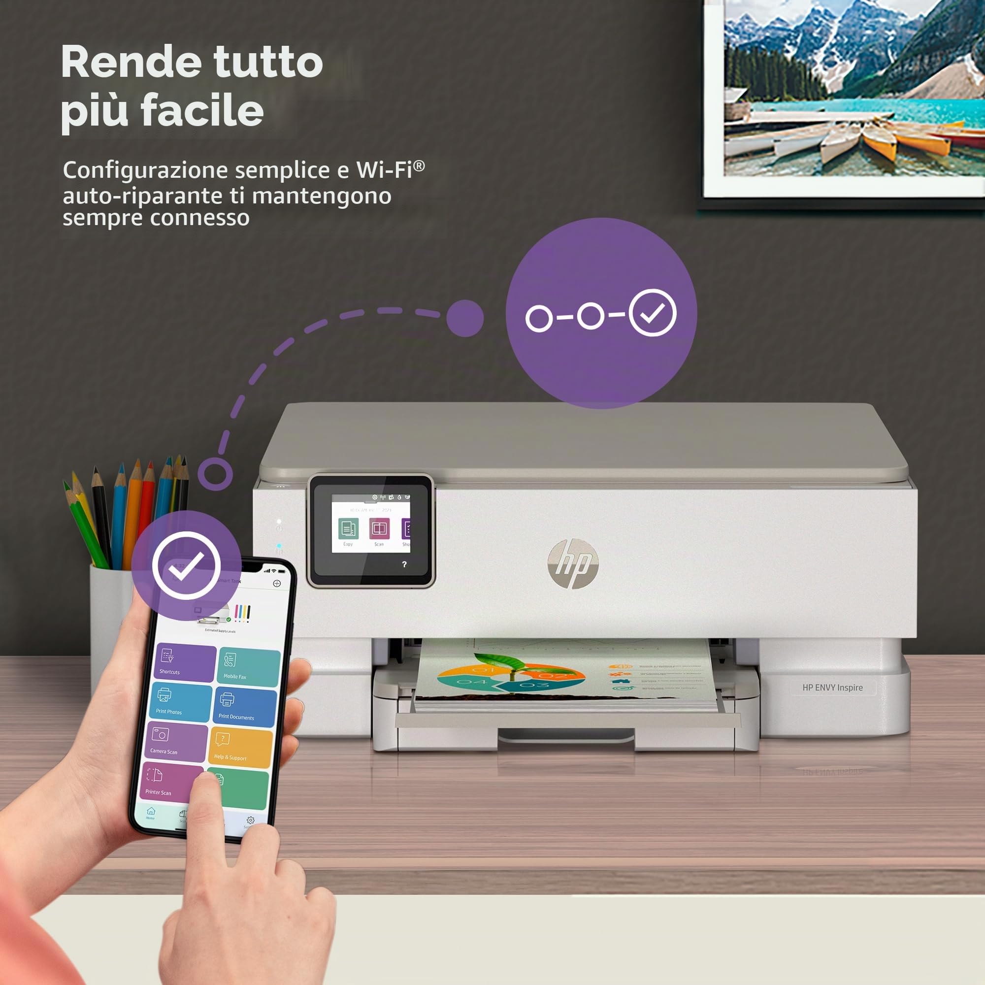 HP Envy Inspire 7220e stampante a getto d'inchiostro All-In-One - 6 mesi di inchiostro diretto incluso (copia, scansione, stampa, foto, A4, entrambi i lati, WLAN) bianco