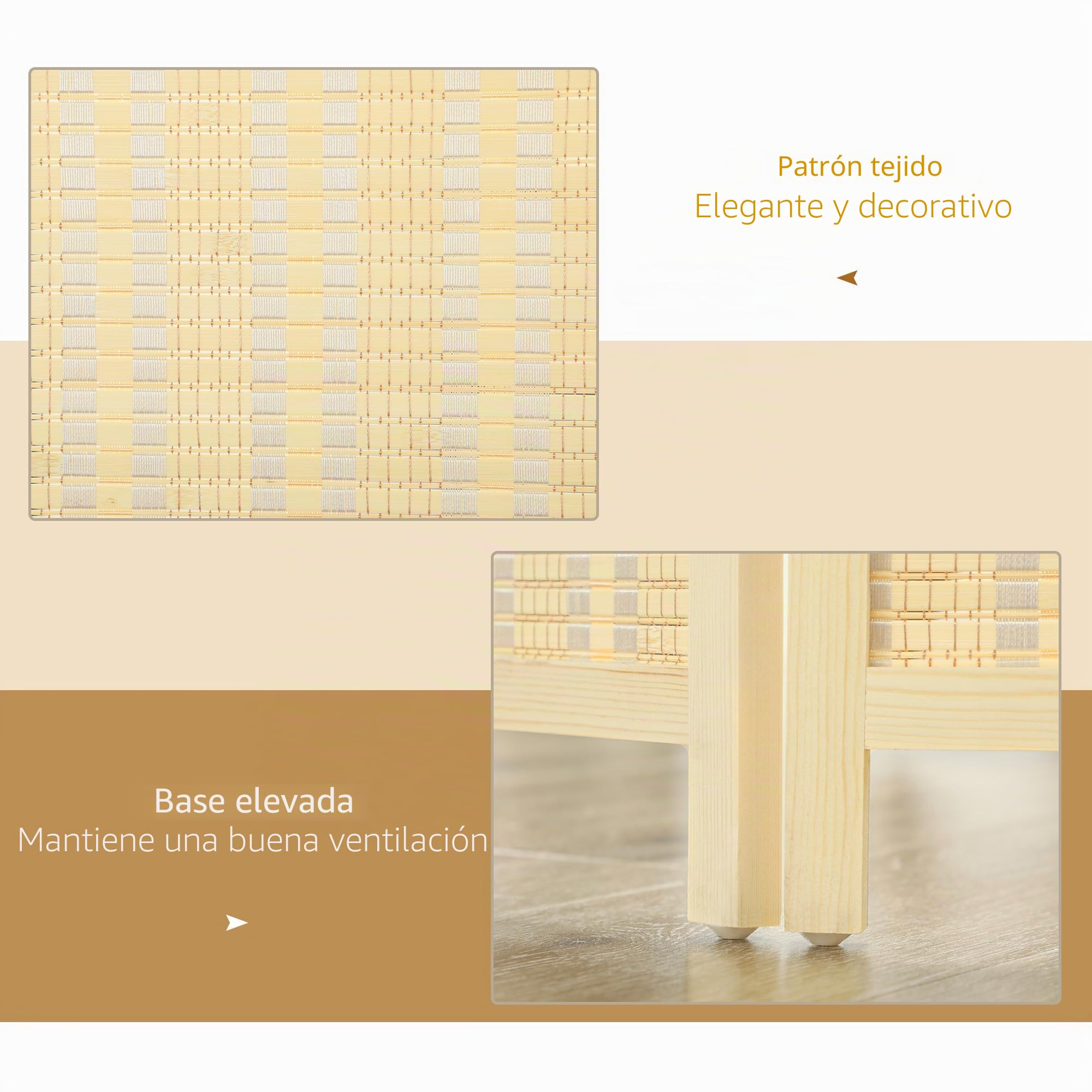HOMCOM 3 paneles divisor 6 ft, pantalla priv. portátil, madera nat. | Plegable para interiores, bambú tejido a mano, divisor de pared independiente, para Home Office