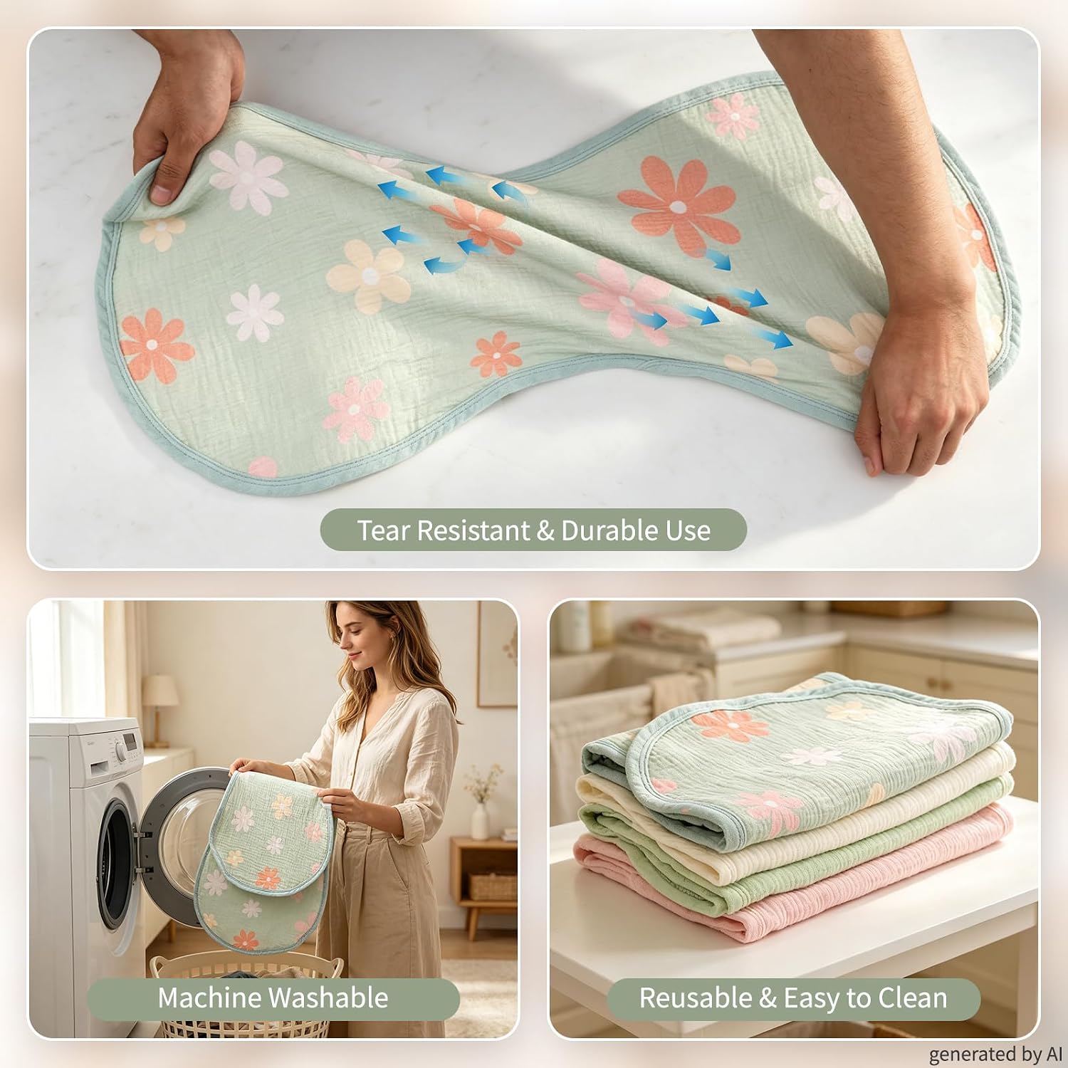 4-Pack Waterproof Changing Pad Liners-Fits Keekaroo Peanut Changer (Sage Green)