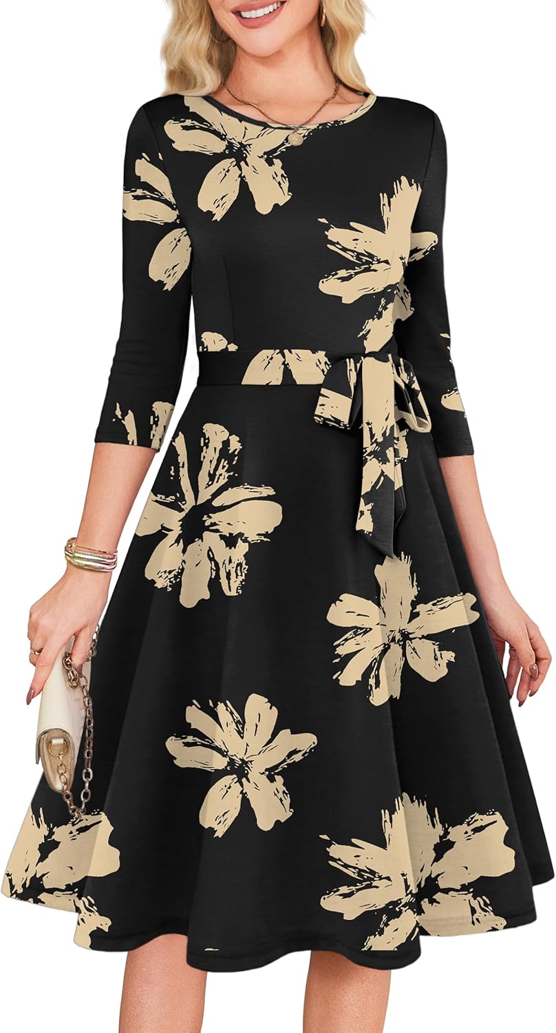 RUMIA Women's Cocktail Dresses 3/4 Sleeve Formal Vintage Wedding Guest Dress (XS-3XL)