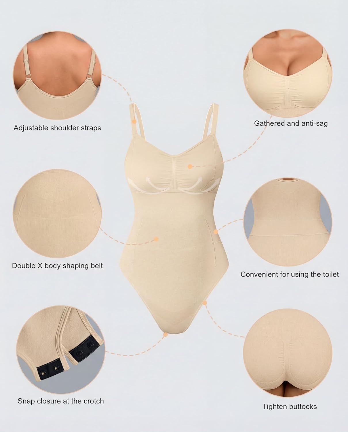 OQQ Women’s Shapewear Bodysuit Seamless Tummy Control Body Suit Soft Stretch Tank Top for Everyday Wear - Image 3