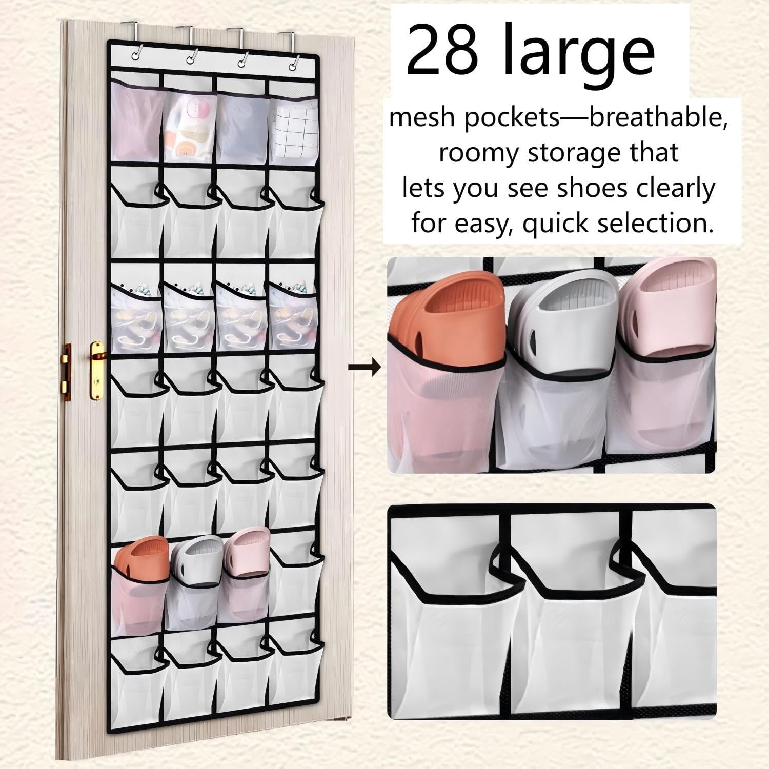 Over Door Shoe Organizer 28 Pockets Clear Hanging Shoe Rack