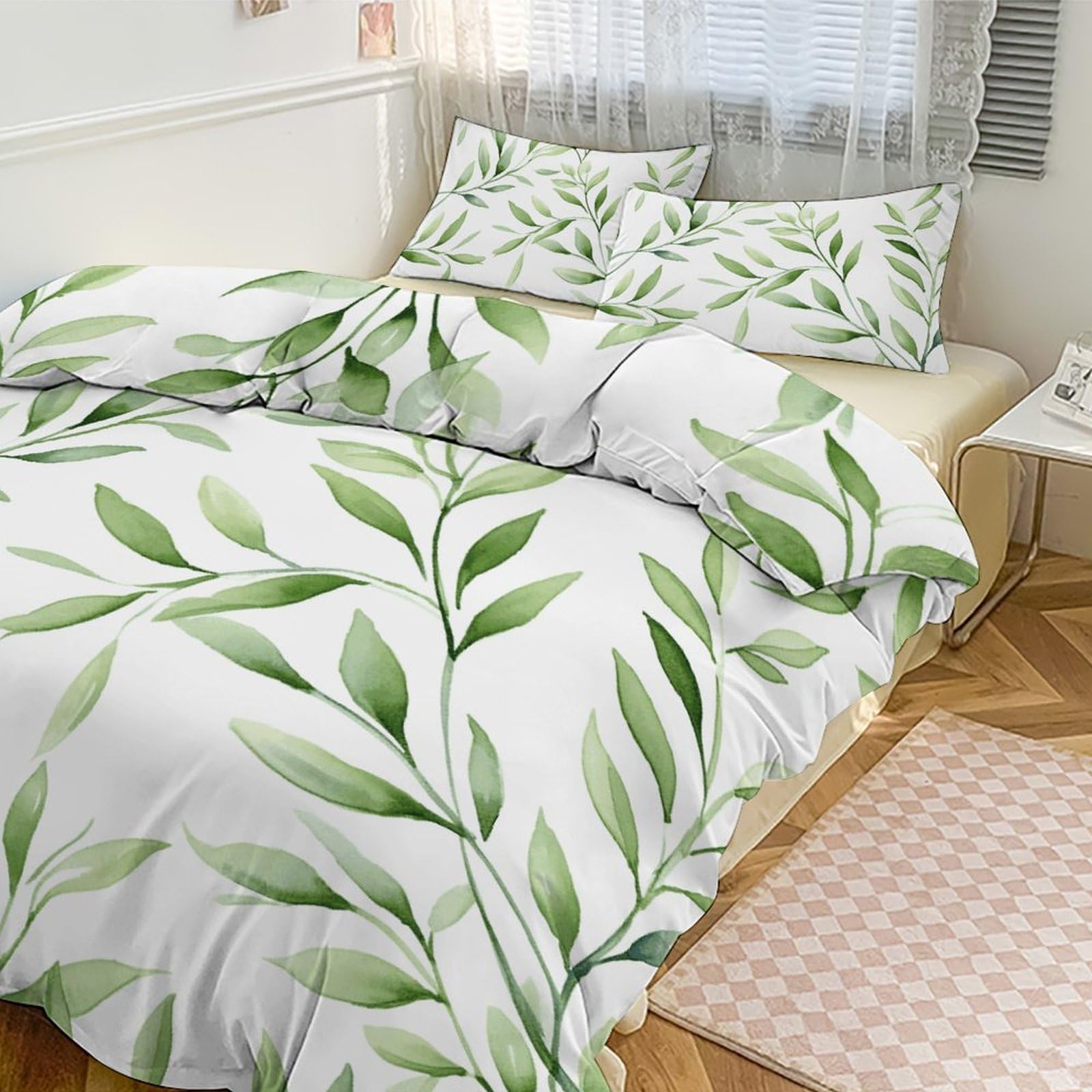 Parure de lit 3 pièces épaisse couvre-lit chaud motif feuilles vertes grand lit