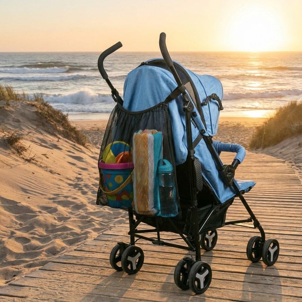 Tataway Black Universal Stroller Storage Net - Mesh Bag with Adjustable Straps for More Space and Organization