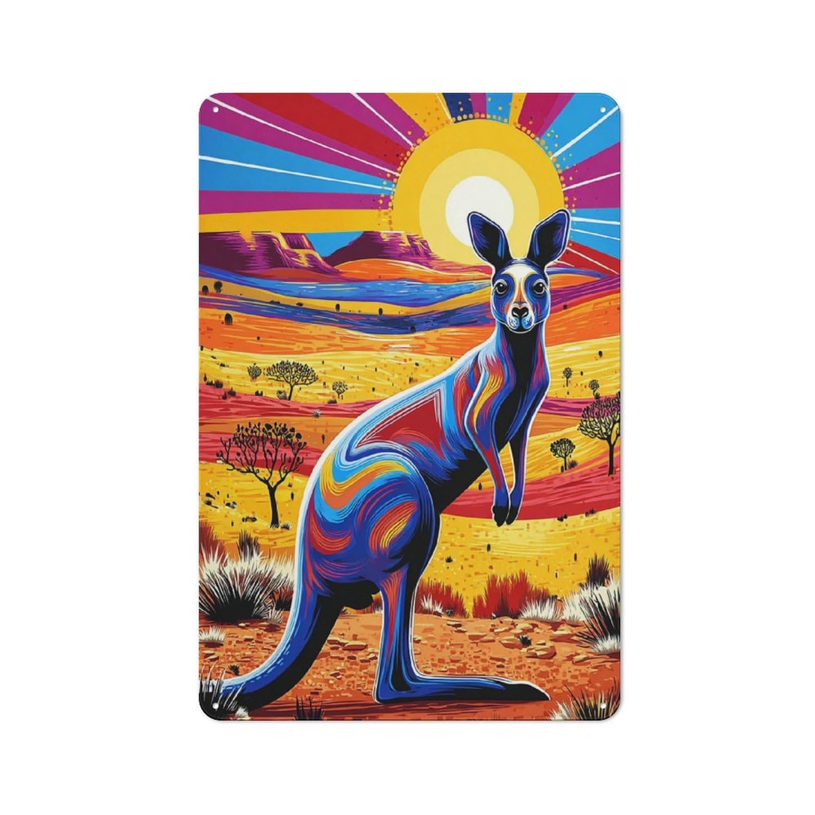 Junmoney Colorful Kangaroo In Desert Sunset Metal Wall Plaque For Seasonal Kitchen, Dining Room Or Entrance, Christmas Gift For Friends And Family, 30X20cm