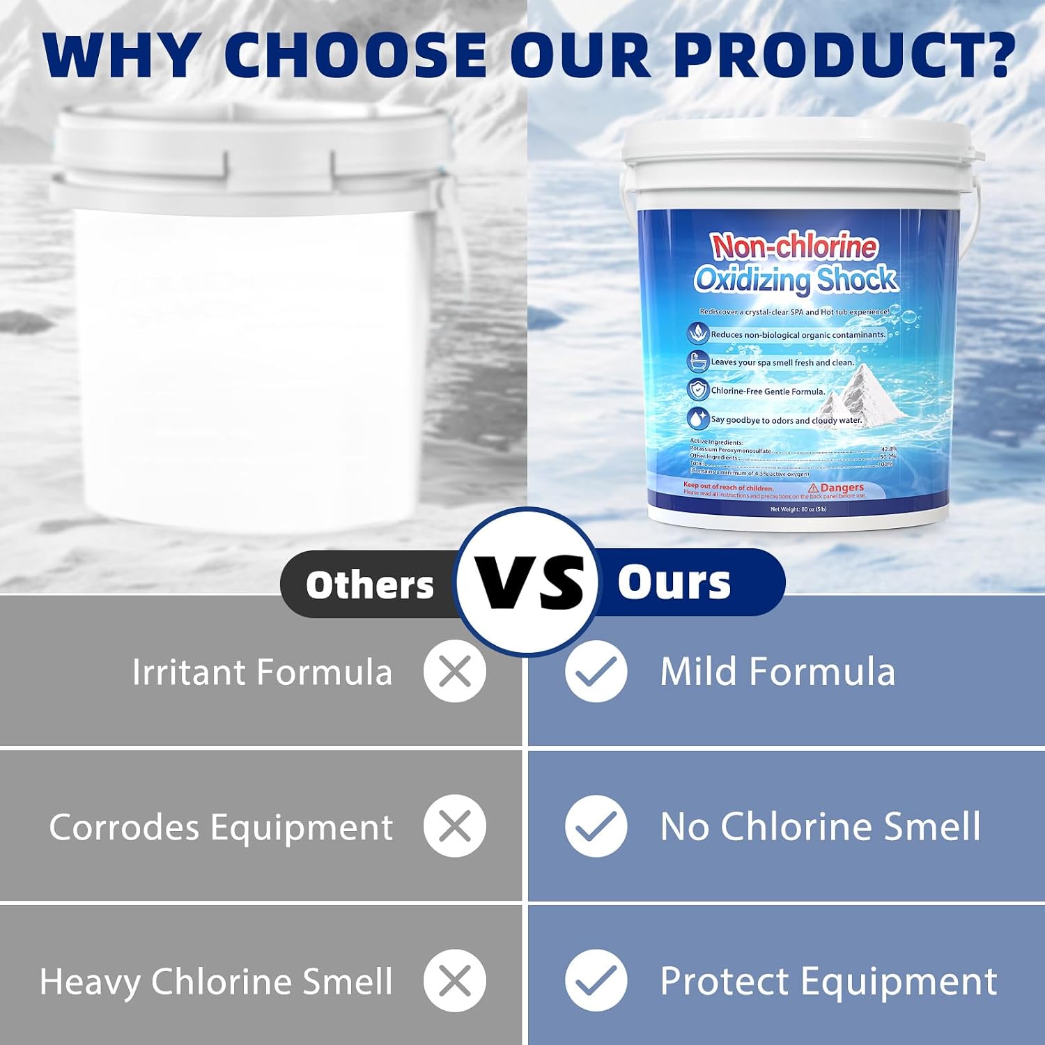5 LB Chlorine-Free Hot Tub Shock Oxidizer – SPA Pool Oxidizing Shock Water Enhancer for All Types – Gentle, Easy-to-Use Spa Treatment for Clear, Balanced Water