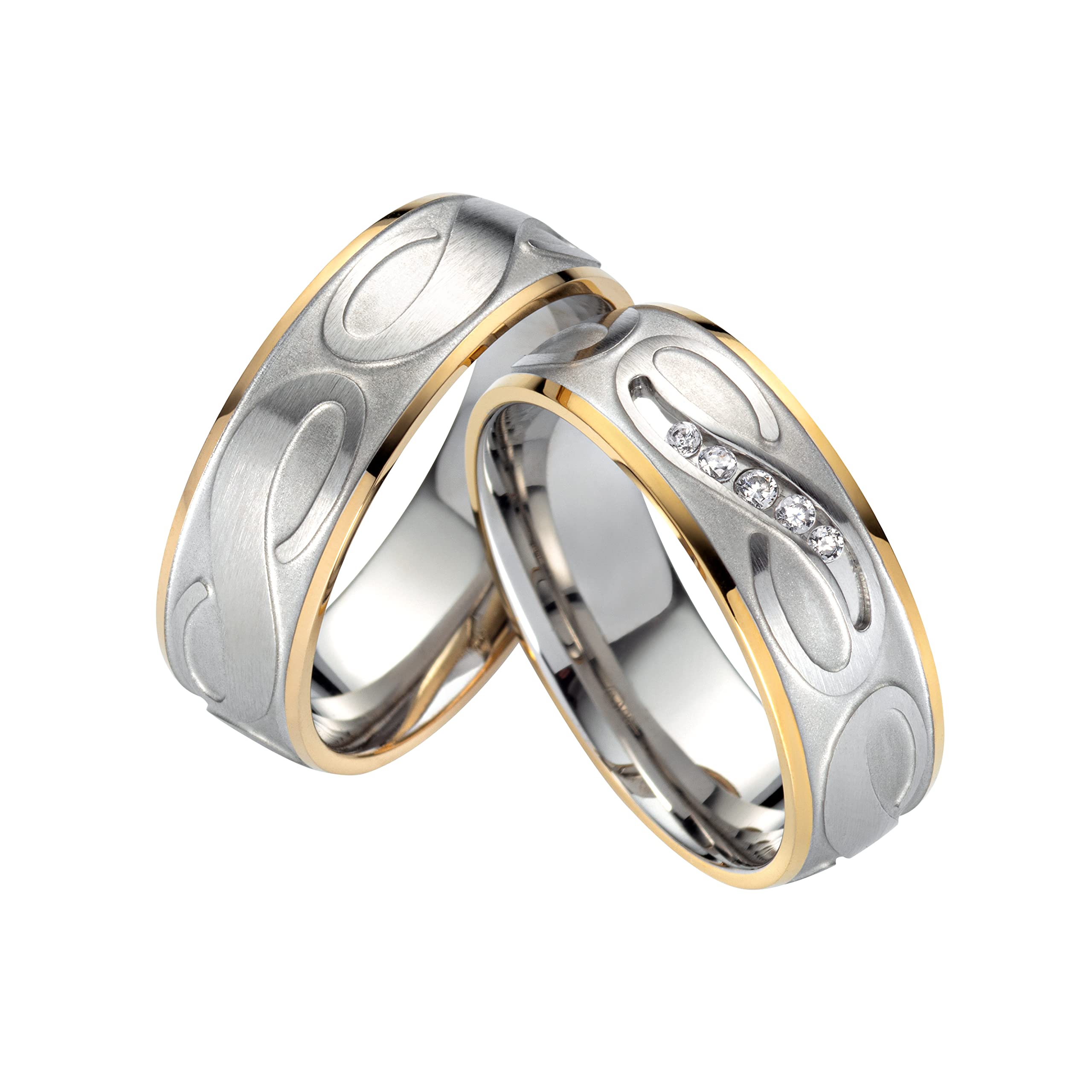 Eheringe Partnerringe Verlobungsringe Edelstahl mit Zirkonia + Gravur Antragsringe Trauringe Eheringe, Edelstahl